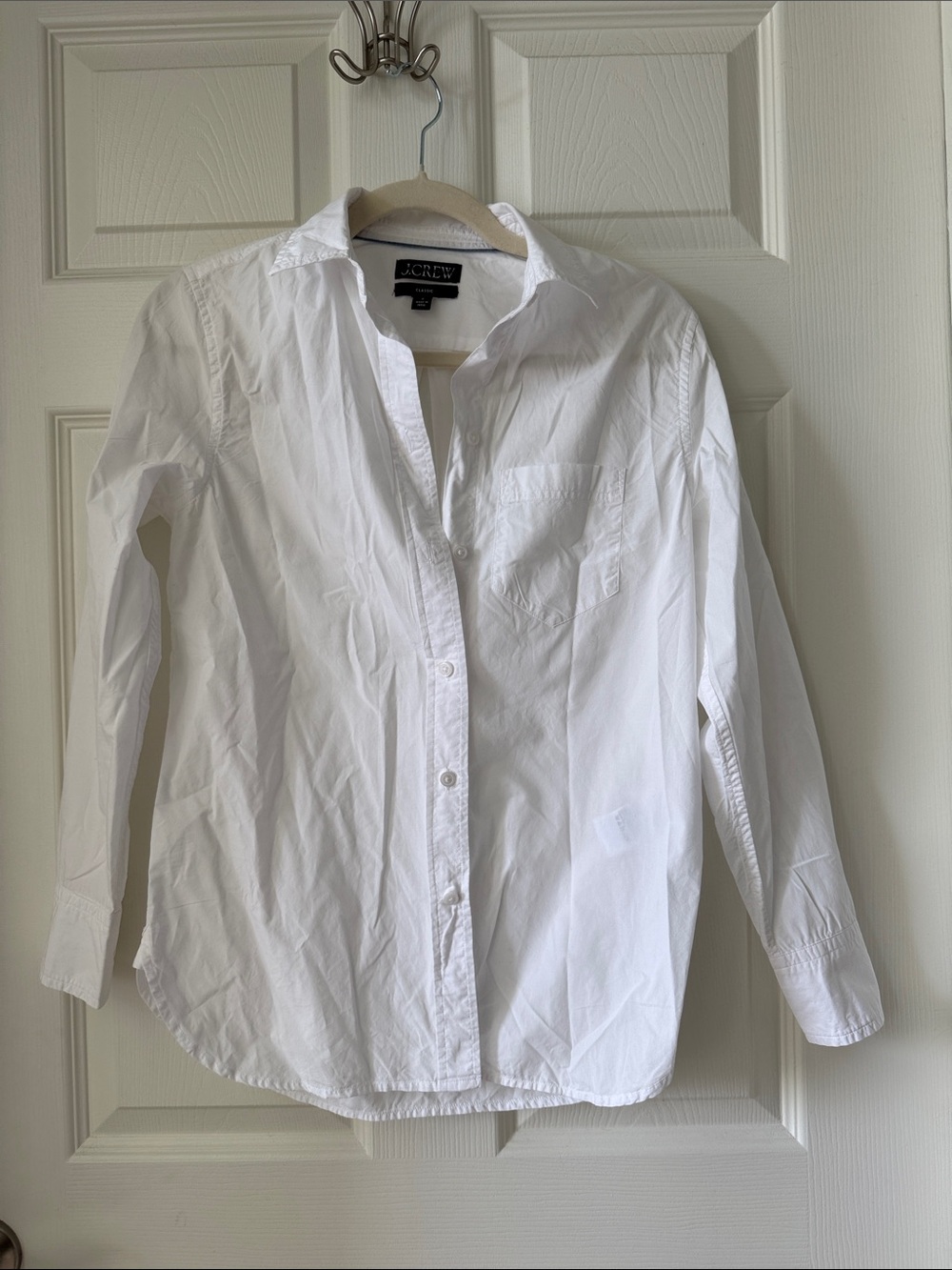 J. Crew White Button-Front Shirt with Black Label